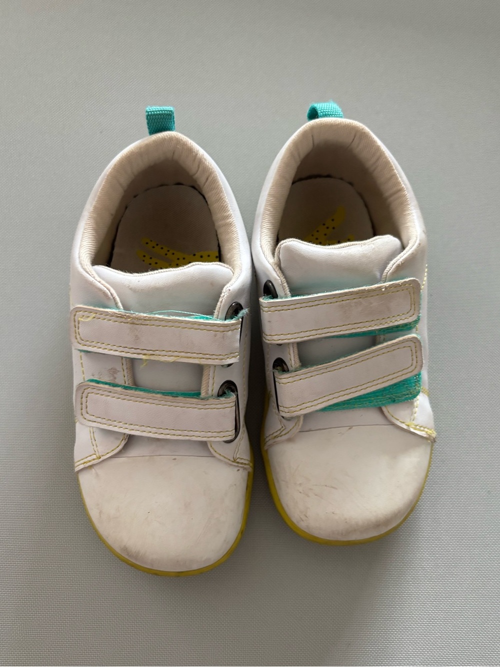 Ten Little White Sneakers with Yellow Soles Size 11